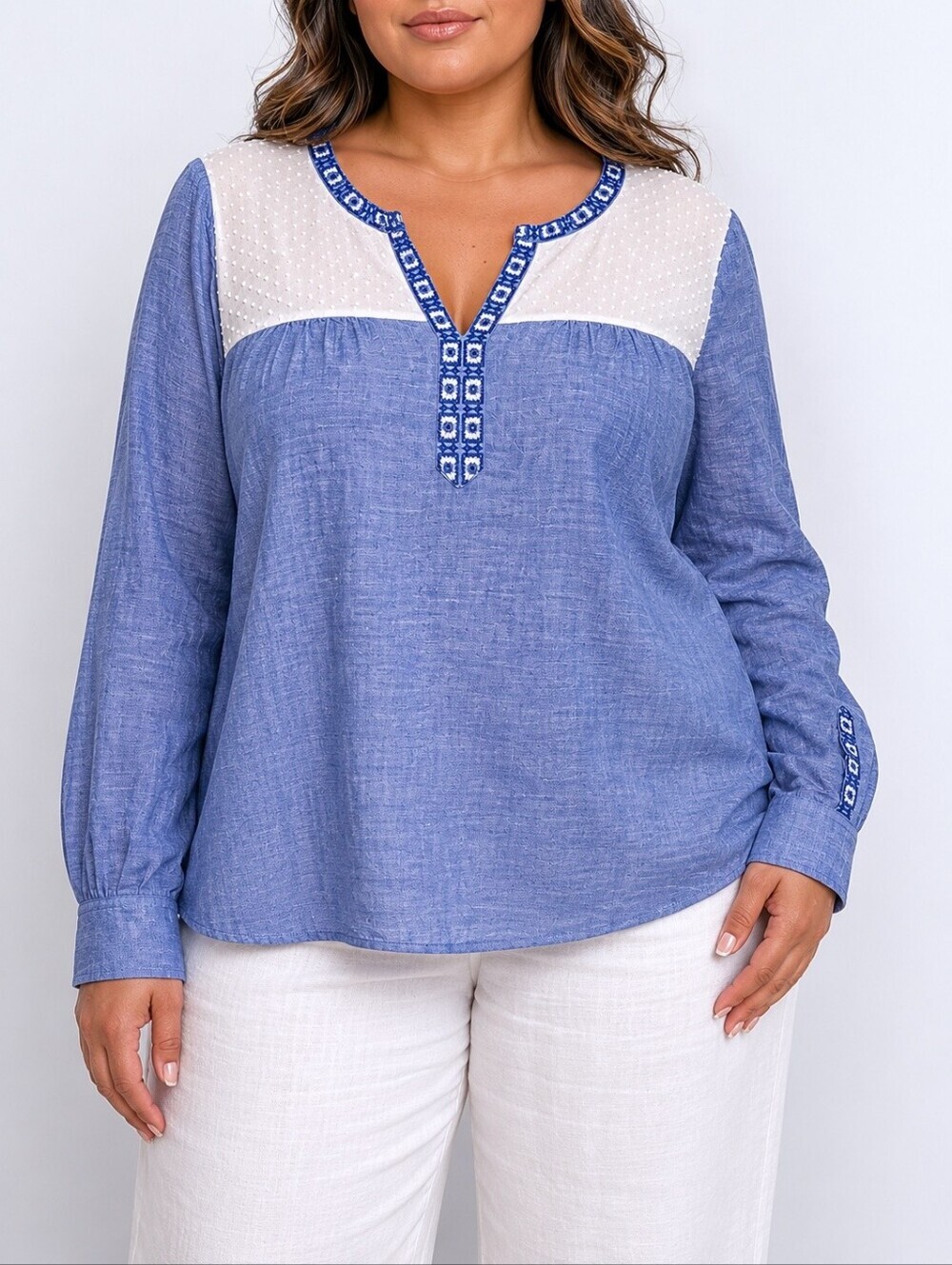 Vineyard Vines Embroidered Boho Linen Blend Coastal Peasant Blouse XL